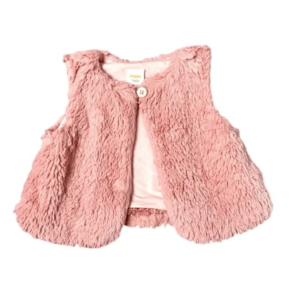 Gymboree Pink Faux Fur Girl Infant Button Vest 12-18 months Fuzzy‎ Furry Pastel